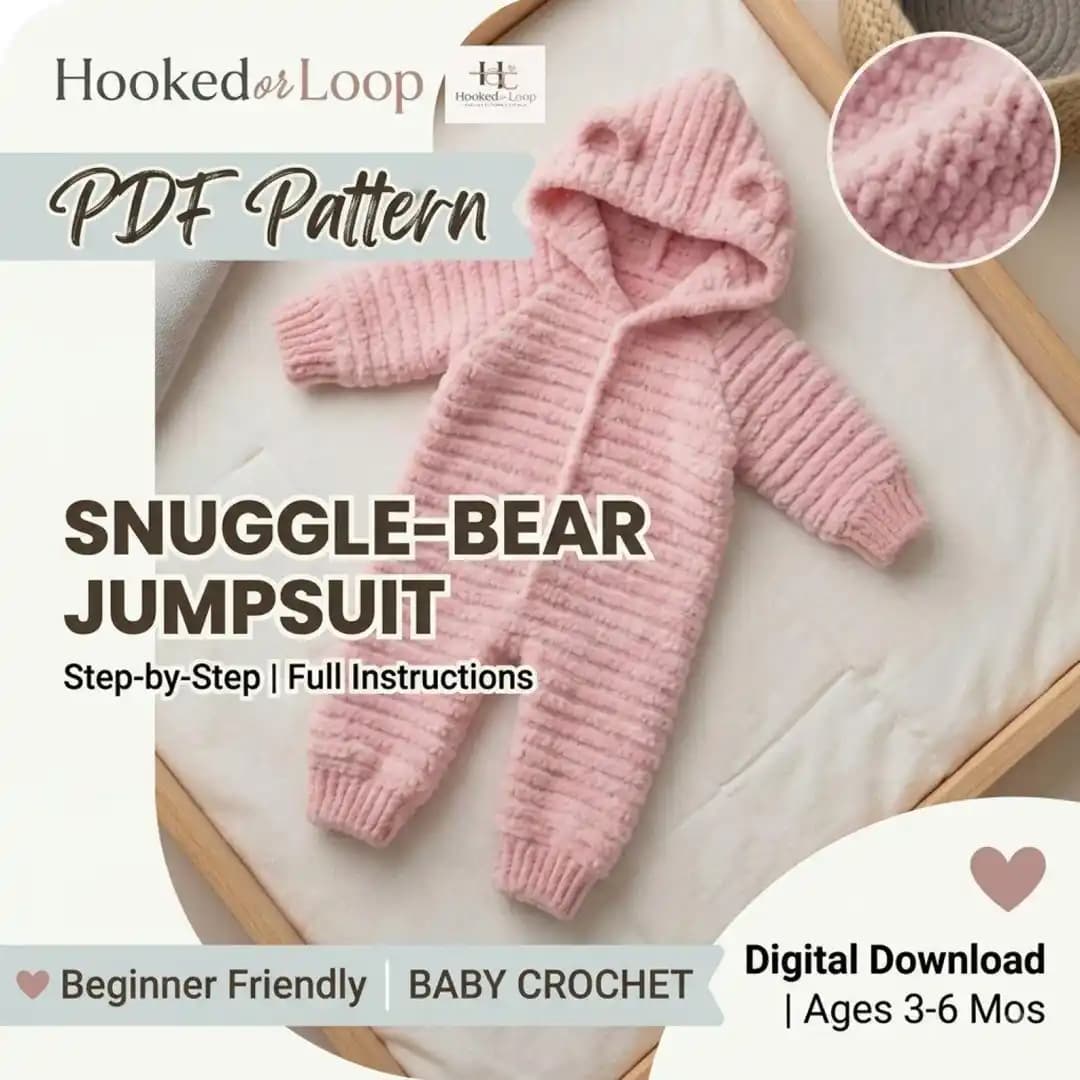 Baby Crochet Pattern, Hooded Bear Jumpsuit, Plush Romper, Beginner Friendly PDF thumbnail 3
