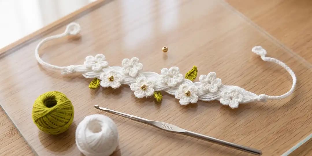 Mini Daisy Flower Crochet Bracelet Pattern PDF, Beginner Friendly Boho Floral Jewelry Tutorial, Dainty Braided Bracelet thumbnail 2