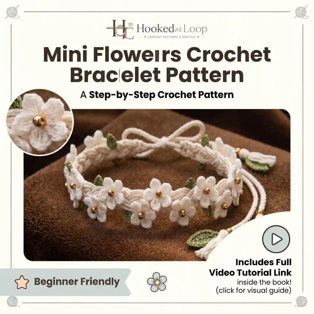 Mini Daisy Flower Crochet Bracelet Pattern PDF, Beginner Friendly Boho Floral Jewelry Tutorial, Dainty Braided Bracelet thumbnail 4