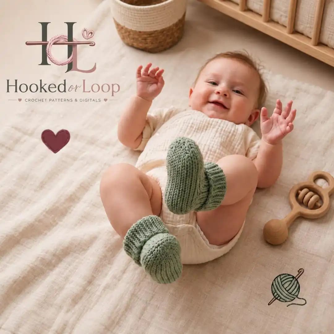 Crochet Baby Socks Pattern, Ribbed Knit Booties, Newborn 0-12 Months (PDF + Video Tutorial) thumbnail 5