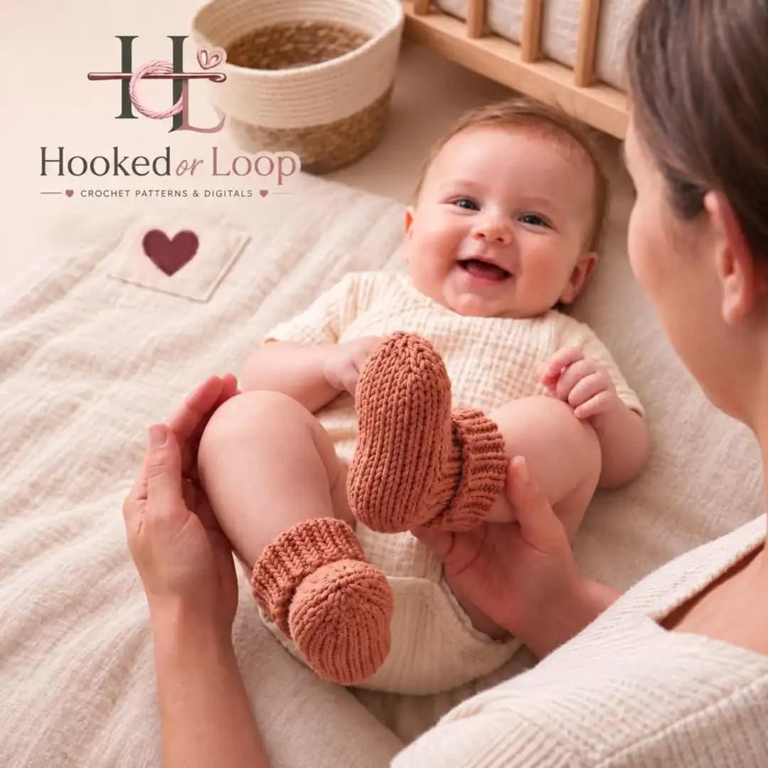Crochet Baby Socks Pattern, Ribbed Knit Booties, Newborn 0-12 Months (PDF + Video Tutorial) thumbnail 2