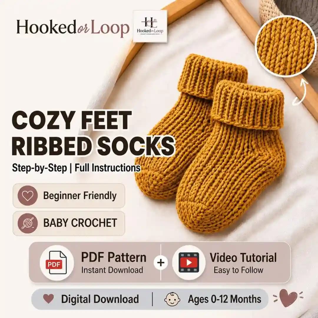 Crochet Baby Socks Pattern, Ribbed Knit Booties, Newborn 0-12 Months (PDF + Video Tutorial) thumbnail 3
