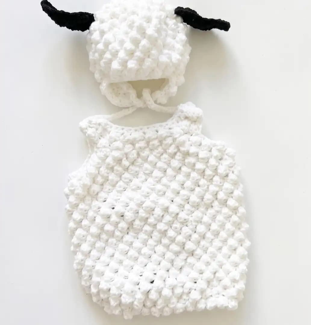Crochet Sheep Costume Pattern, Baby Lamb Halloween Costume PDF, Toddler Bobble Hat & Booties, Chunky Yarn Beginner Crochet Pattern thumbnail 5