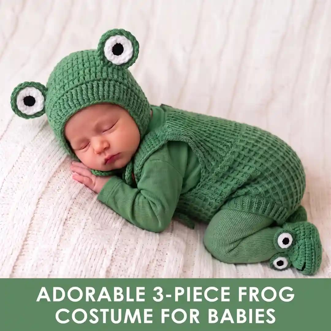 Frog Baby Crochet Pattern PDF, Easy Baby Romper, Bonnet & Booties Set, Newborn 0-3 Months Costume, Photo Prop thumbnail 3