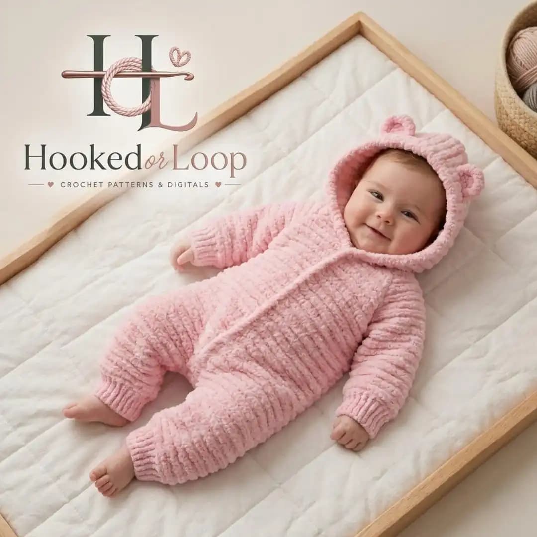 Baby Crochet Pattern, Hooded Bear Jumpsuit, Plush Romper, Beginner Friendly PDF