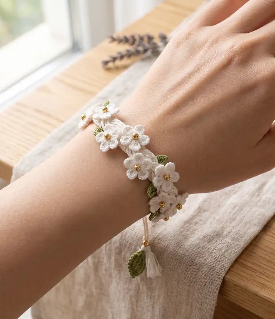 Mini Daisy Flower Crochet Bracelet Pattern PDF, Beginner Friendly Boho Floral Jewelry Tutorial, Dainty Braided Bracelet