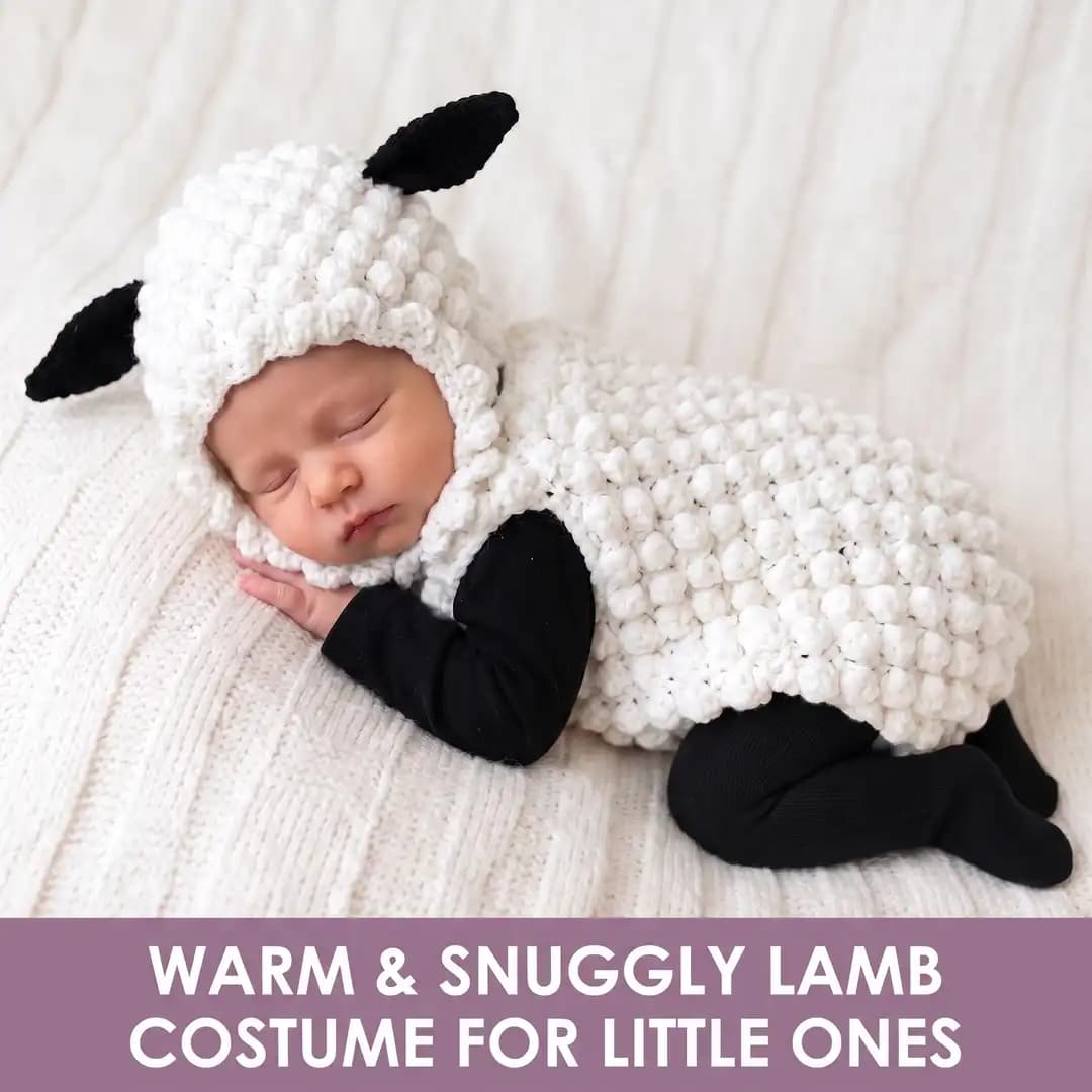 Crochet Sheep Costume Pattern, Baby Lamb Halloween Costume PDF, Toddler Bobble Hat & Booties, Chunky Yarn Beginner Crochet Pattern